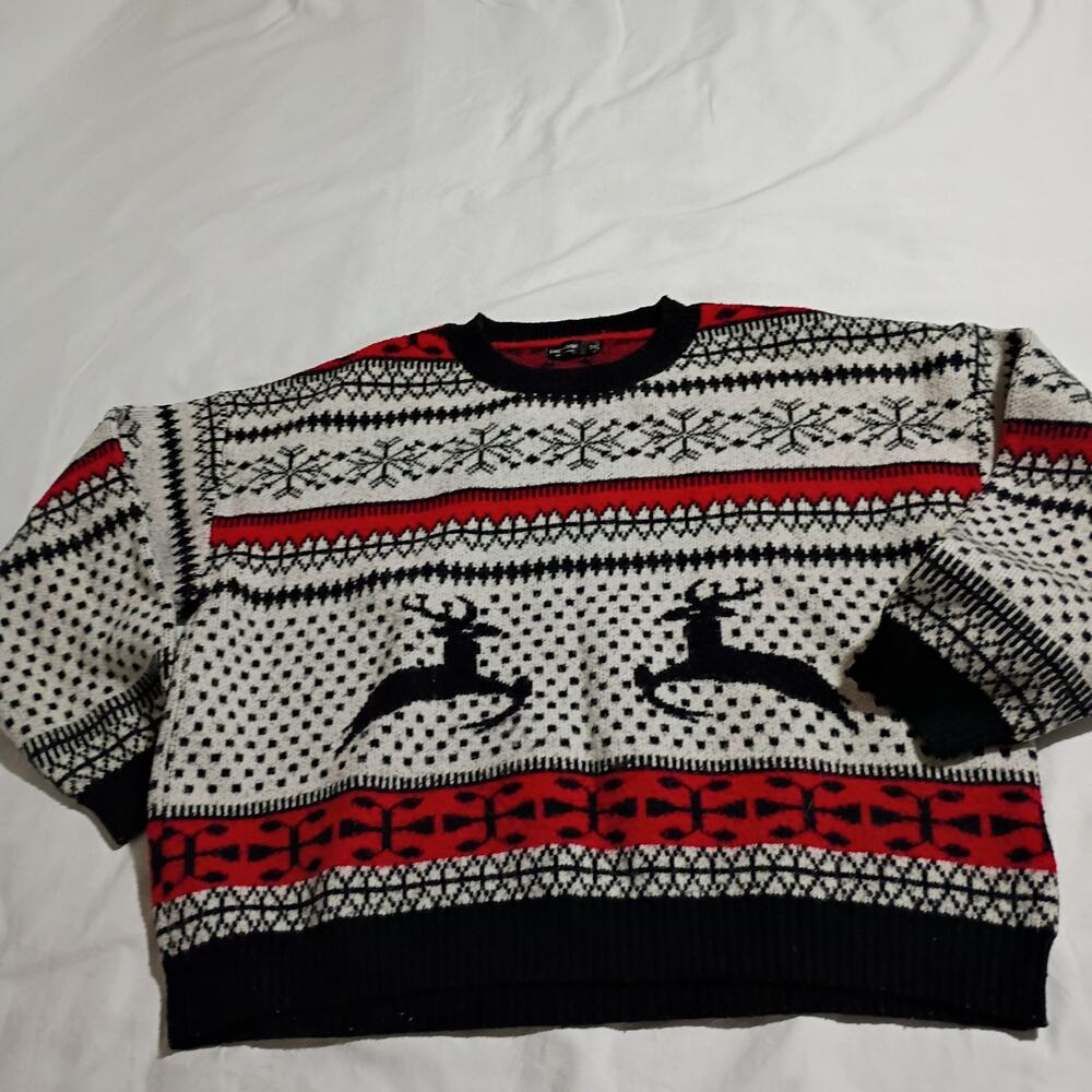 Ugly Christmas Sweater Women's 3XL SKI style Reindeer Snowflakes Red/Black/White